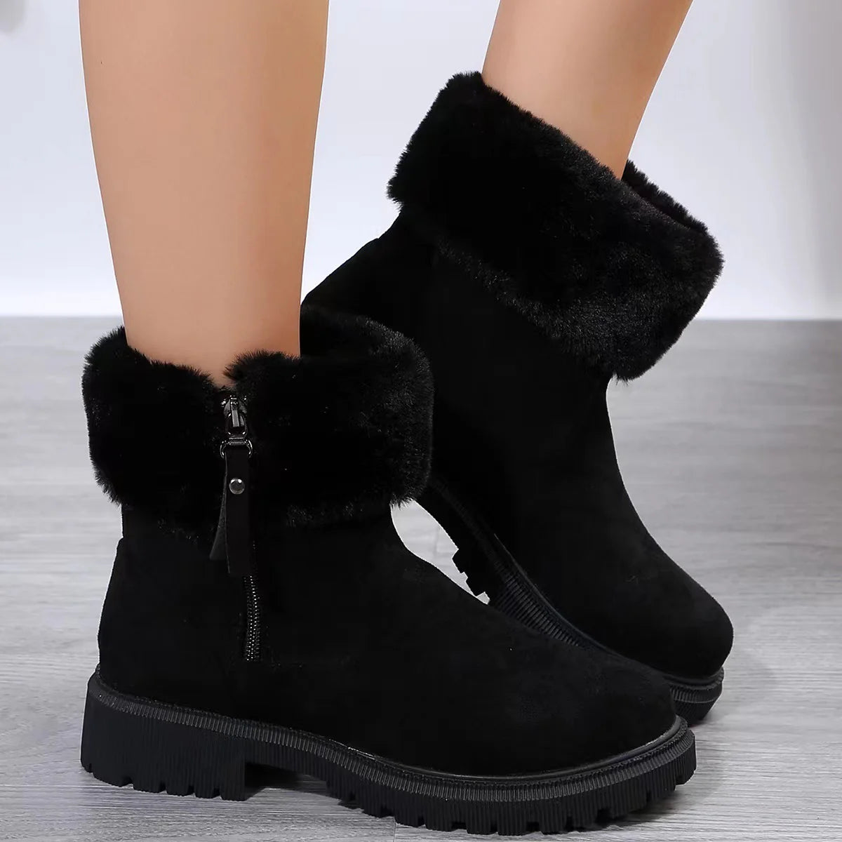 Premium Women’s Winter Boots – Plush Lined Side-Zipper Snow Shoes with Refined Low-Heel Comfort