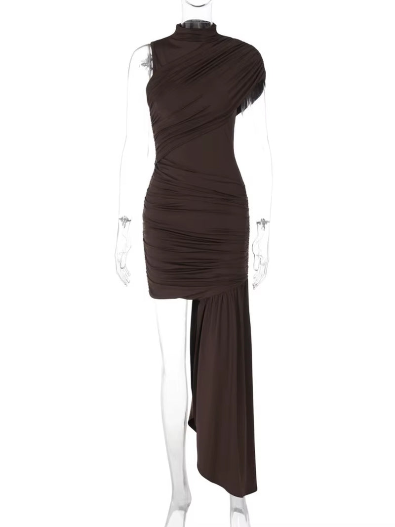 Ethereal Edge: Irregular Draped Ruched Mini Dress