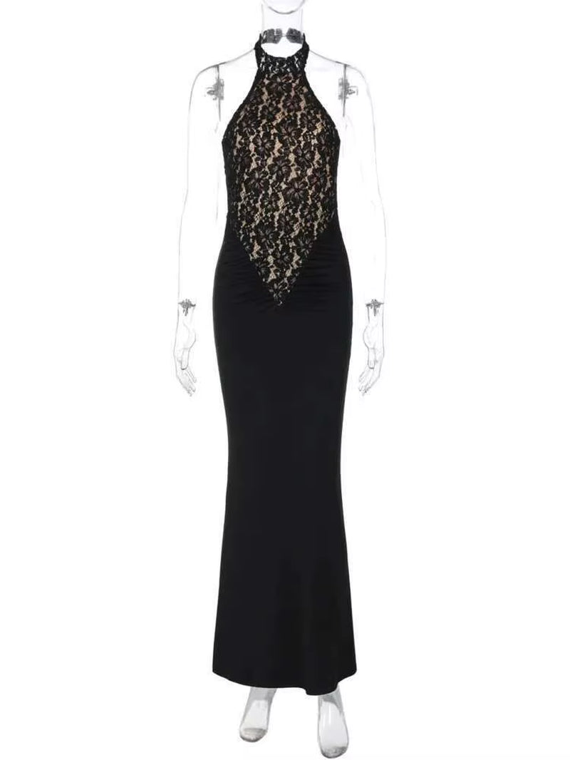 Noir Muse: Strapless Lace Bodycon Maxi Dress