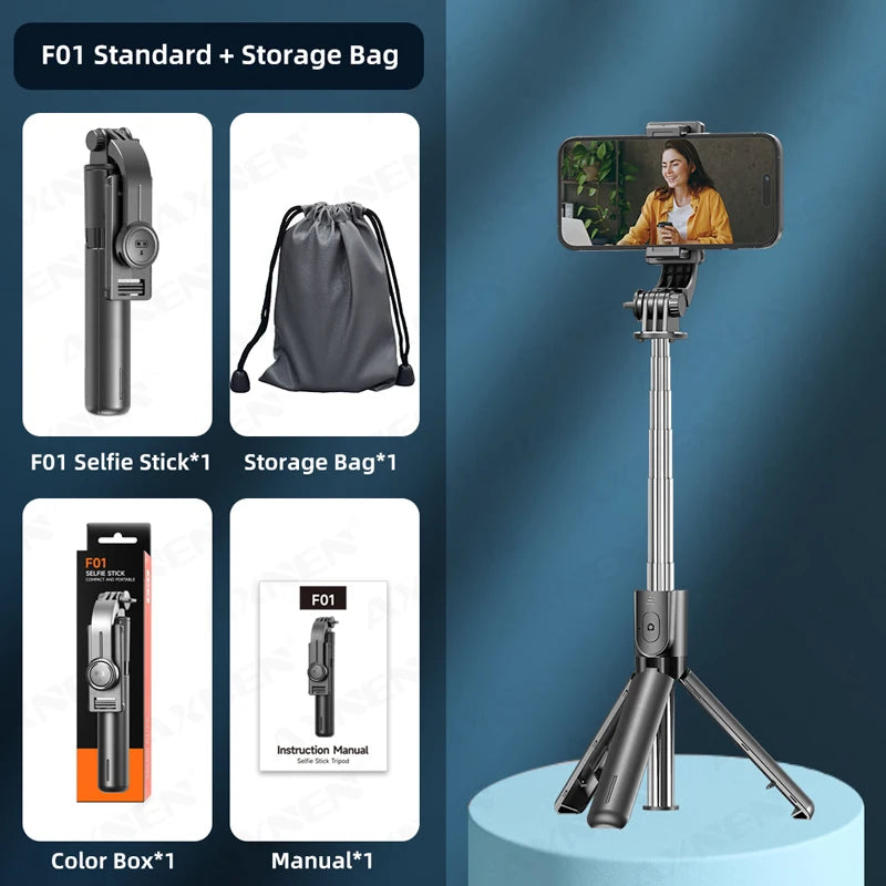 Bluetooth Selfie Stick Tripod Stand with Phone Holder & Wireless Remote | Portable Desktop Tripod for iPhone & Android | Optional Fill Light