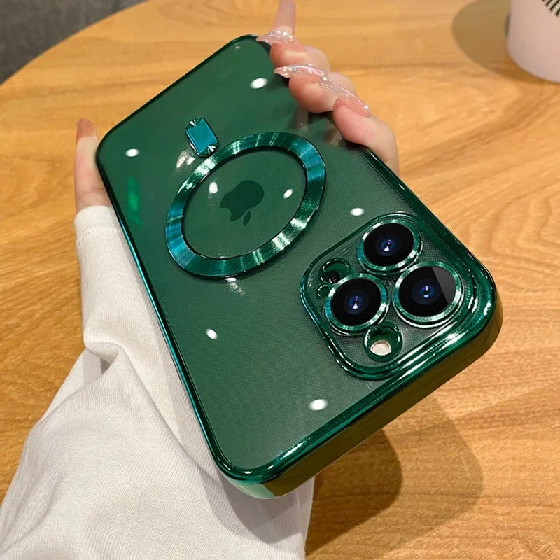 Elite Transparent MagSafe Wireless Charging Case for iPhone 11–17 Series – Luxury Magnetic Air Cushion Bumper