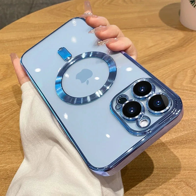 Elite Transparent MagSafe Wireless Charging Case for iPhone 11–17 Series – Luxury Magnetic Air Cushion Bumper