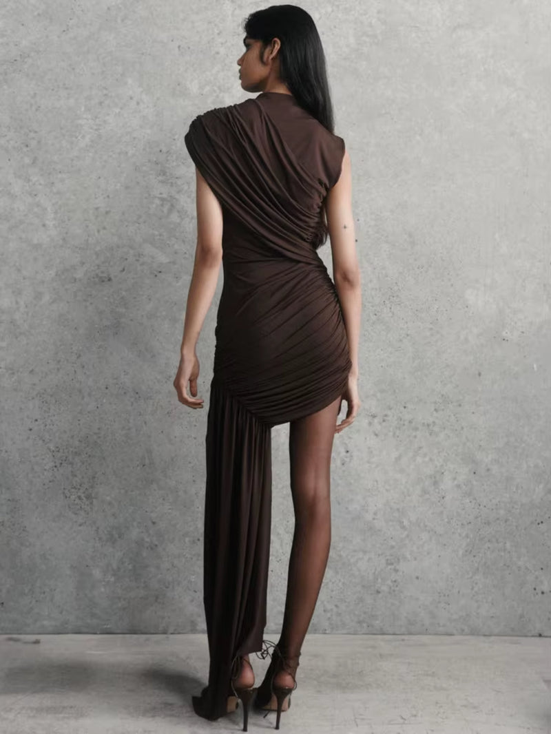 Ethereal Edge: Irregular Draped Ruched Mini Dress