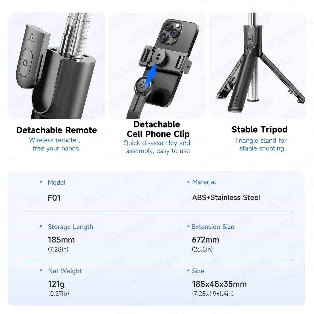 Bluetooth Selfie Stick Tripod Stand with Phone Holder & Wireless Remote | Portable Desktop Tripod for iPhone & Android | Optional Fill Light