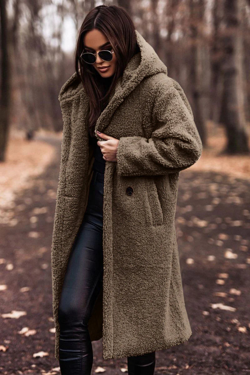 Women’s Elegant Long Plush Coat, Premium Faux Fleece Teddy Outerwear for Autumn and Winter