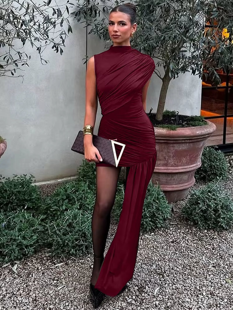 Ethereal Edge: Irregular Draped Ruched Mini Dress