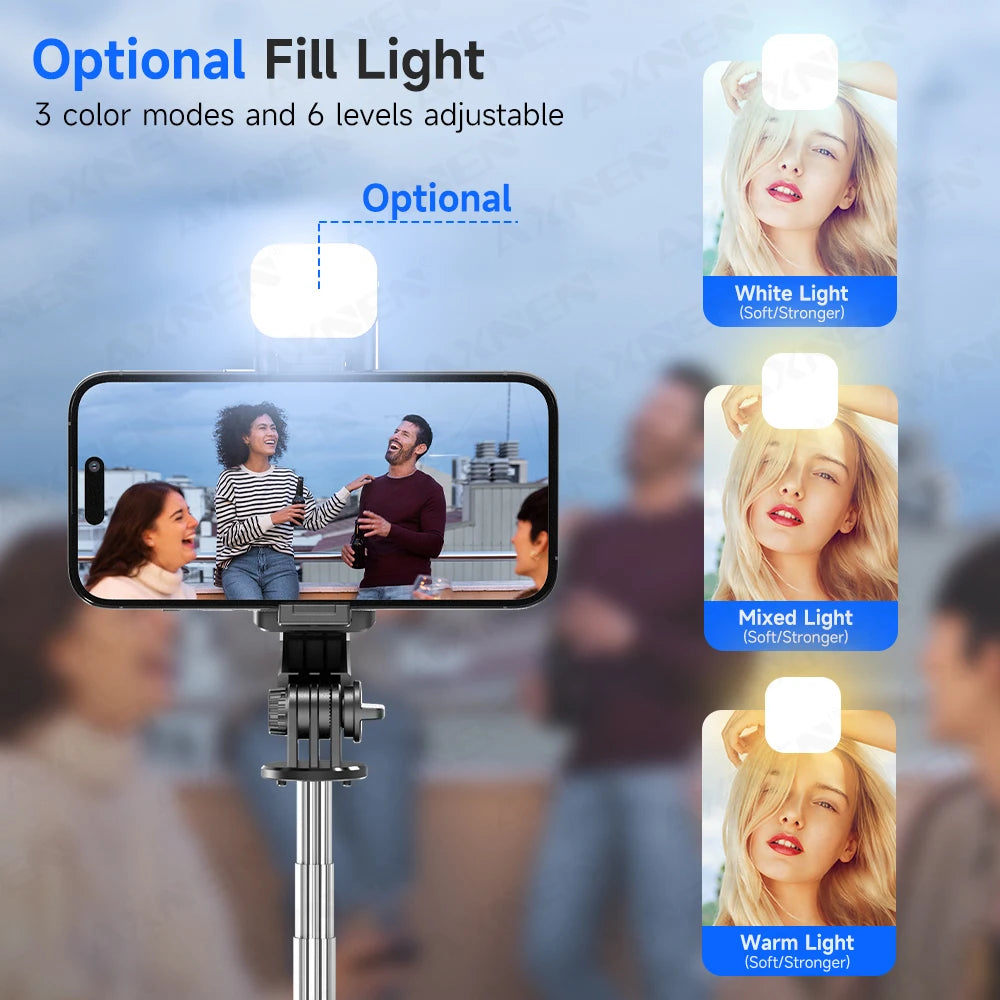 Bluetooth Selfie Stick Tripod Stand with Phone Holder & Wireless Remote | Portable Desktop Tripod for iPhone & Android | Optional Fill Light