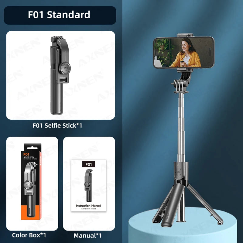 Bluetooth Selfie Stick Tripod Stand with Phone Holder & Wireless Remote | Portable Desktop Tripod for iPhone & Android | Optional Fill Light