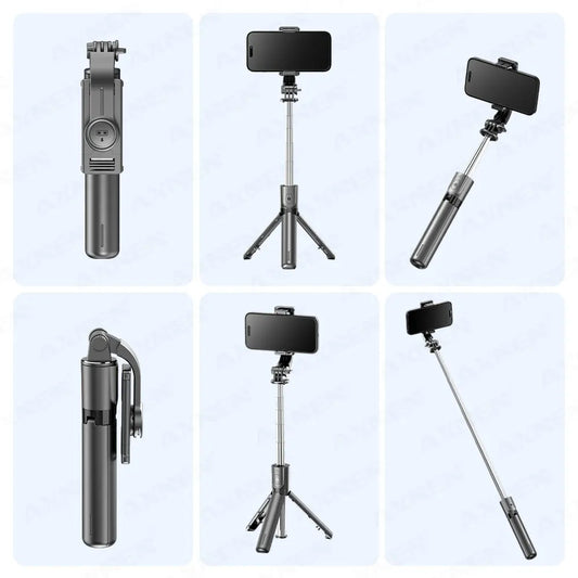 Bluetooth Selfie Stick Tripod Stand with Phone Holder & Wireless Remote | Portable Desktop Tripod for iPhone & Android | Optional Fill Light