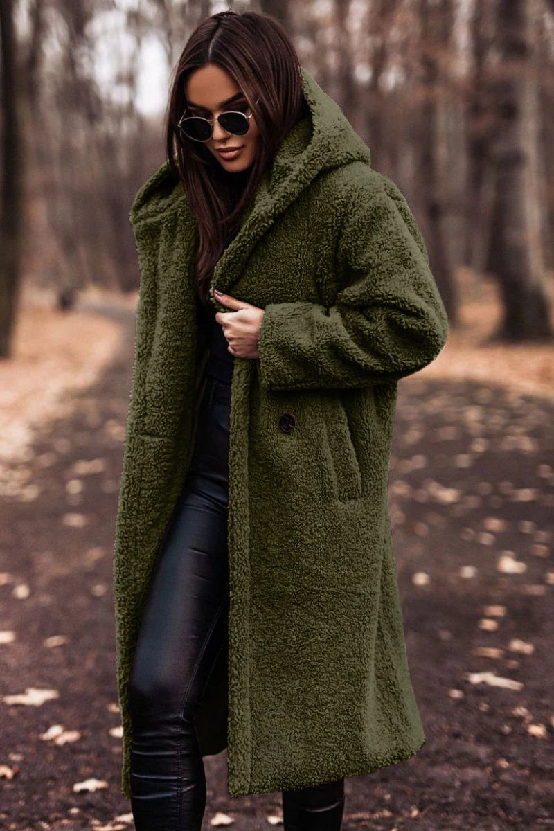 Women’s Elegant Long Plush Coat, Premium Faux Fleece Teddy Outerwear for Autumn and Winter