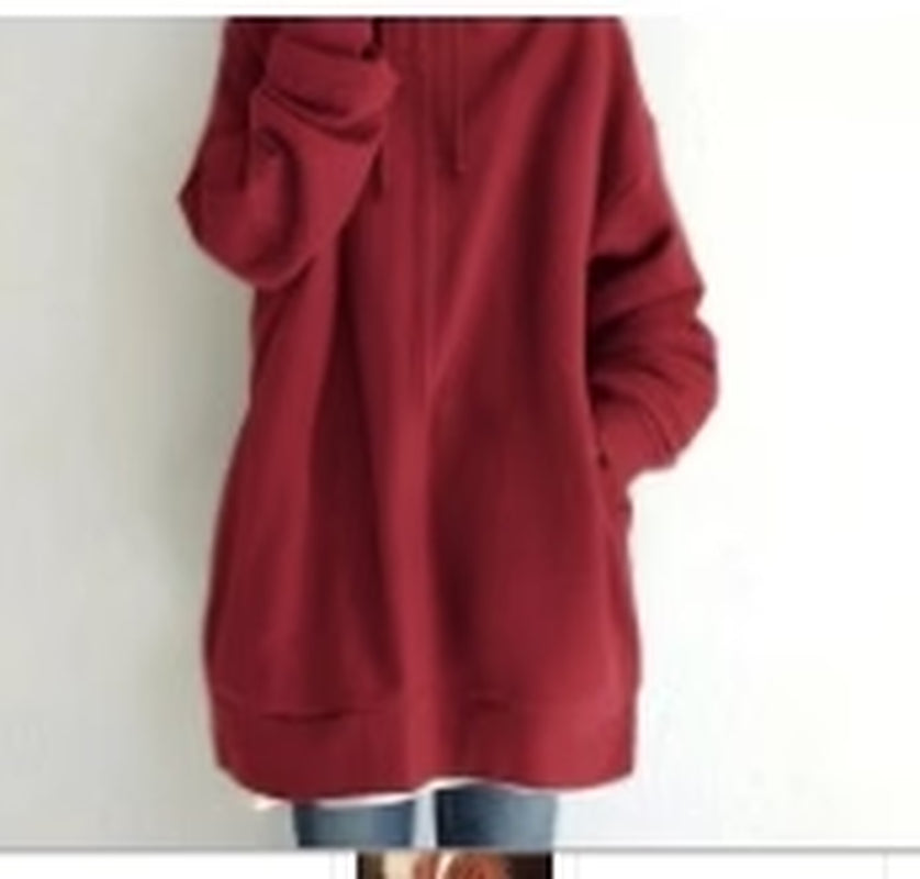 Luxury Oversized Velvet Hoodie Coat – Elegant Long Zippered Sweatshirt with Tie Collar for Women, Autumn Collection