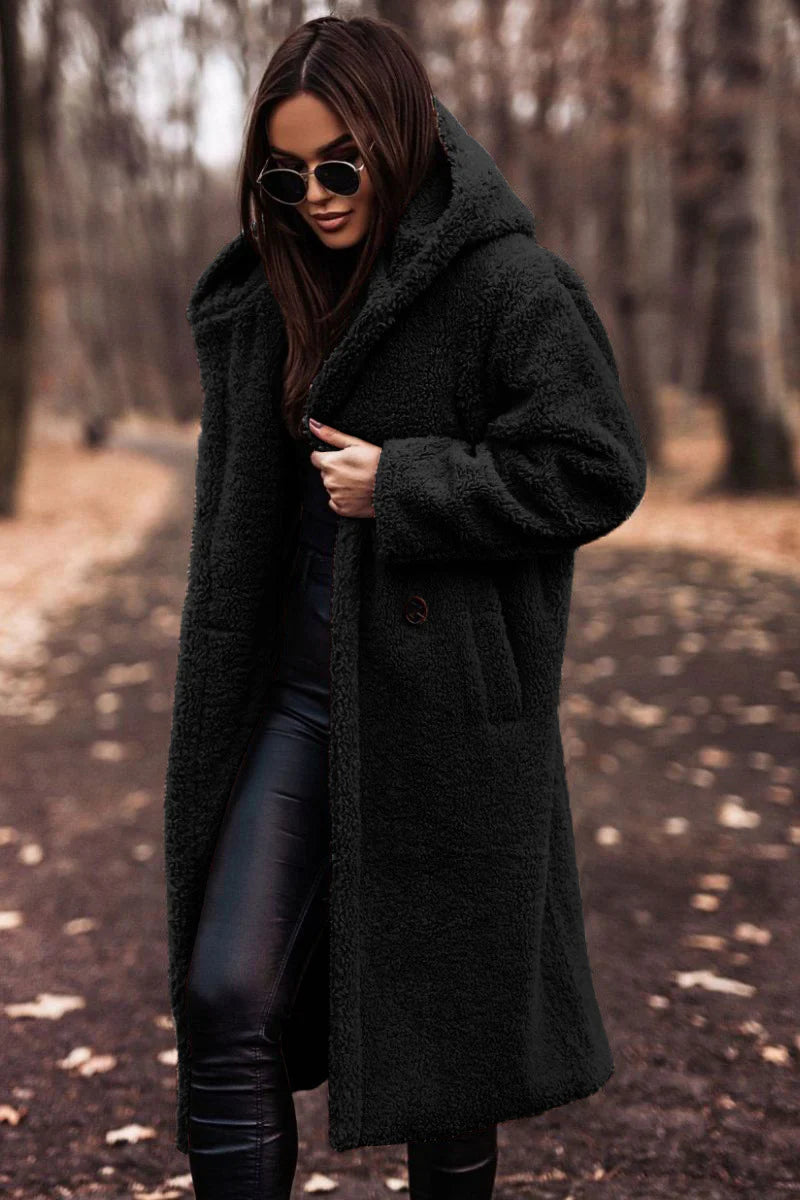 Women’s Elegant Long Plush Coat, Premium Faux Fleece Teddy Outerwear for Autumn and Winter
