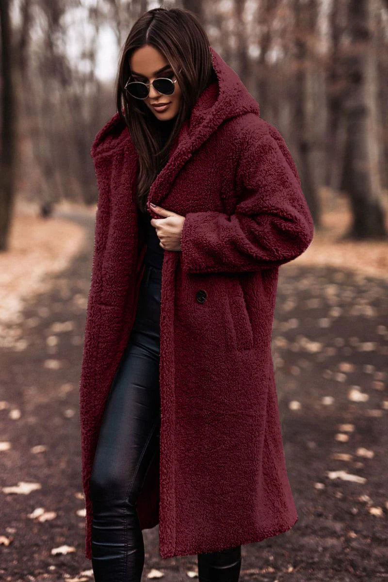 Women’s Elegant Long Plush Coat, Premium Faux Fleece Teddy Outerwear for Autumn and Winter