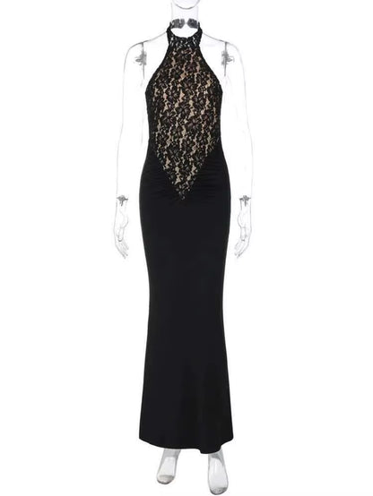 Noir Muse: Strapless Lace Bodycon Maxi Dress