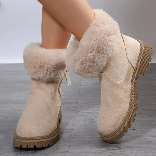 Premium Women’s Winter Boots – Plush Lined Side-Zipper Snow Shoes with Refined Low-Heel Comfort