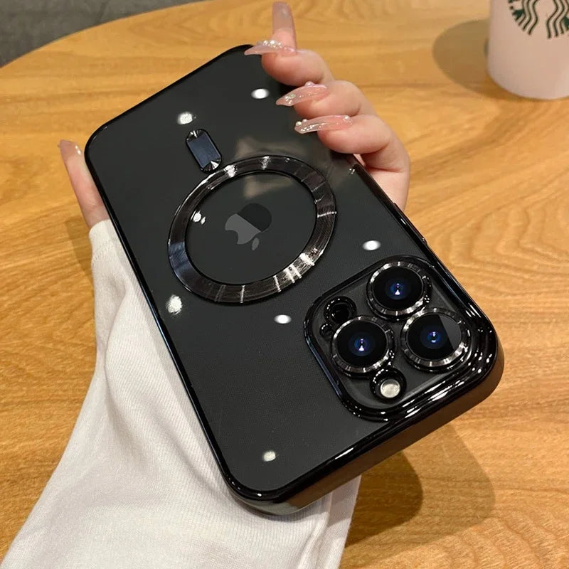 Elite Transparent MagSafe Wireless Charging Case for iPhone 11–17 Series – Luxury Magnetic Air Cushion Bumper