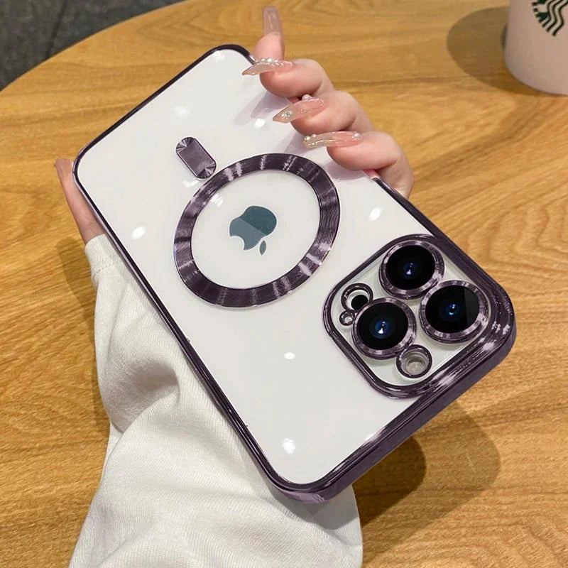 Elite Transparent MagSafe Wireless Charging Case for iPhone 11–17 Series – Luxury Magnetic Air Cushion Bumper