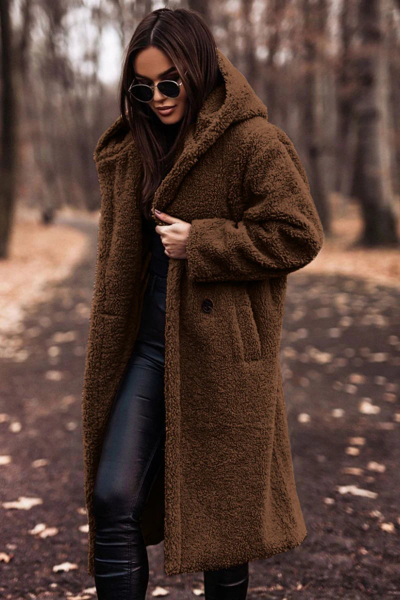 Women’s Elegant Long Plush Coat, Premium Faux Fleece Teddy Outerwear for Autumn and Winter